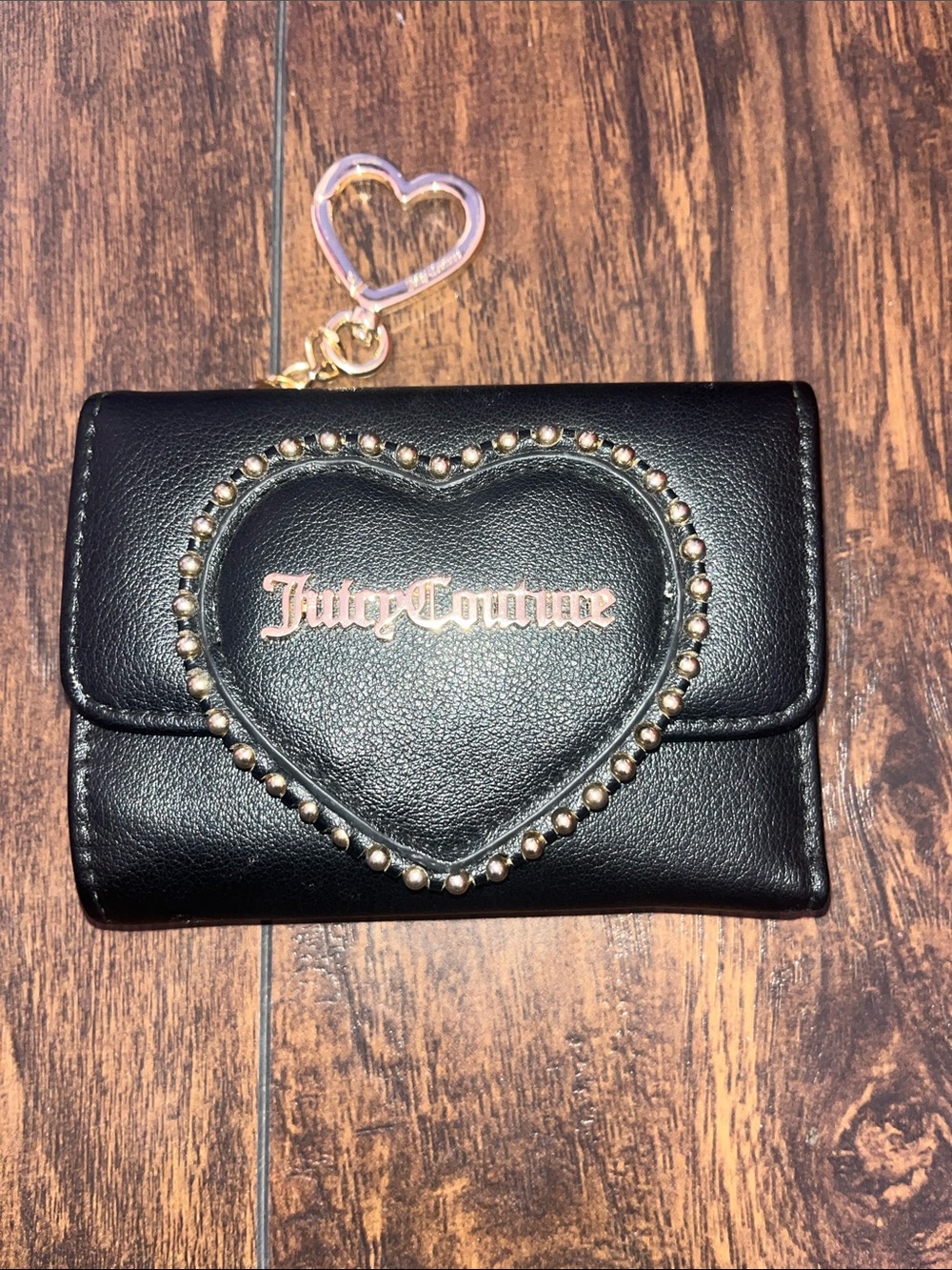 Juicy Couture Black Heart Logo Stud Wallet with Gold Accents